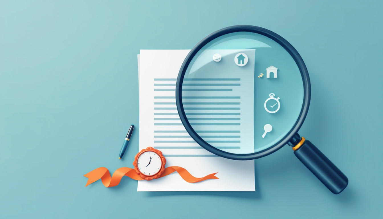 Magnifying glass over a managed IT contract with a clock seal, ribbon and pen