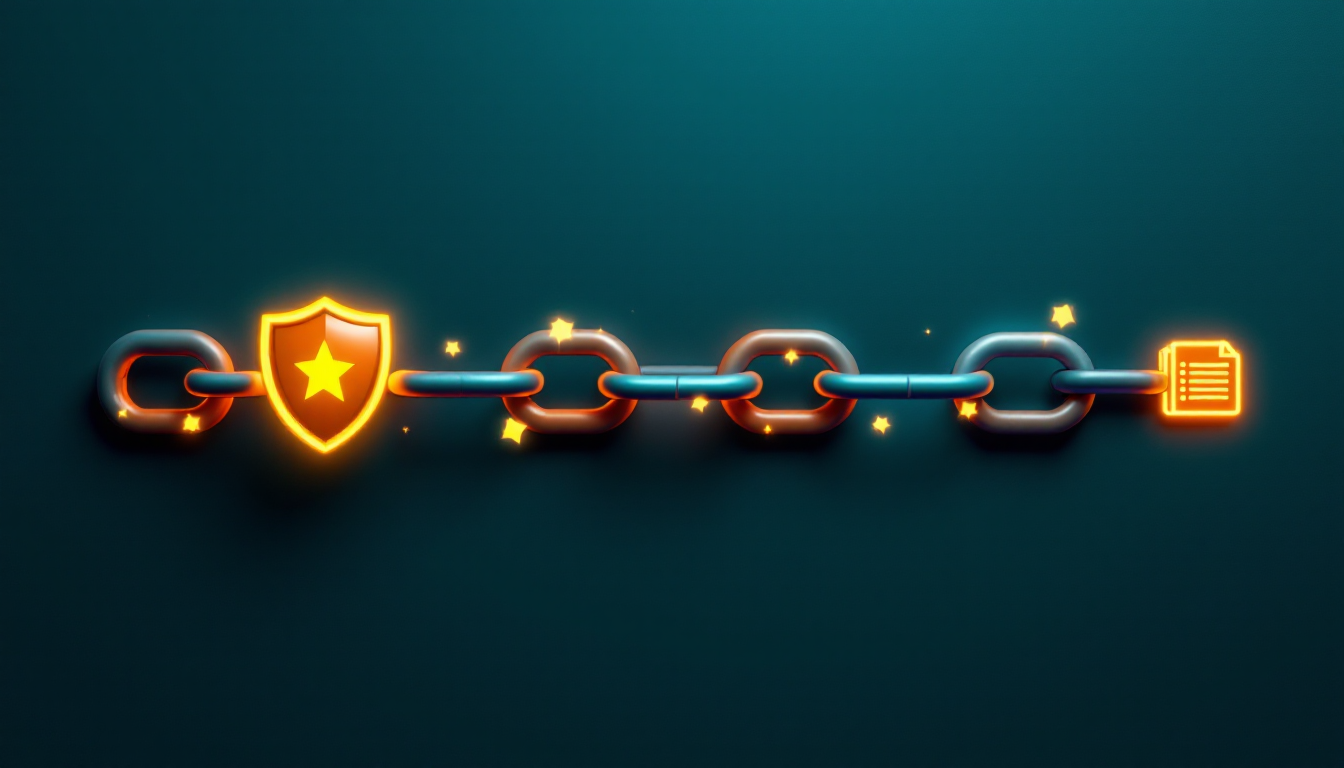 A chain of links running from a glowing shield to a small ledger icon, illustrating how authority should narrow as an AI agent hands work down the chain