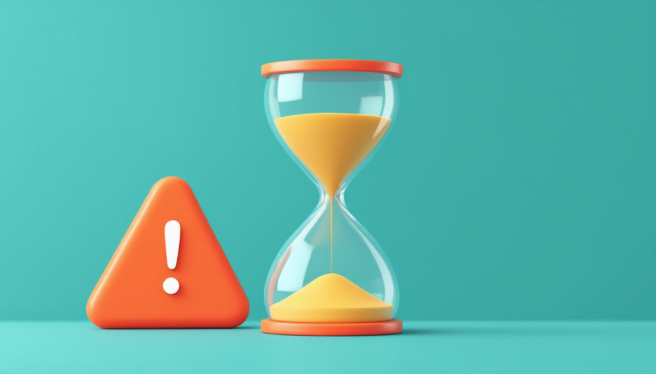 Hourglass beside an orange warning triangle, representing a Houston business waiting on an unresponsive IT provider